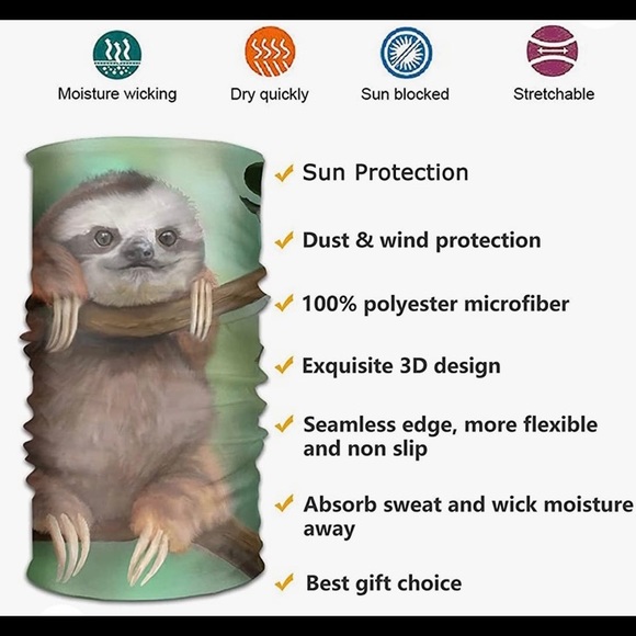 The Cutest Sloth FACE & NECK Covering NEW Adult Colorful - Picture 6 of 8